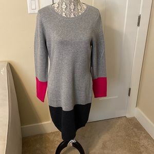 NWT Nicole Miller color block sweater dress, blk/grey/pink, long sleeve, sz M